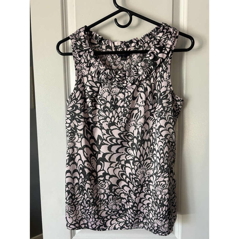 Banana Republic Pink/Gray Ruffle Neck Sleeveless Blouse Tank Size Medium